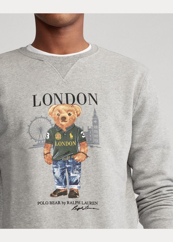 Bluzy Ralph Lauren London Bear Fleece Sweatshirt Męskie Szare Kolorowe | APPV6856