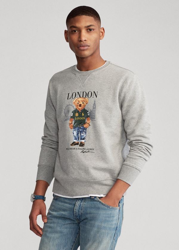 Bluzy Ralph Lauren London Bear Fleece Sweatshirt Męskie Szare Kolorowe | APPV6856