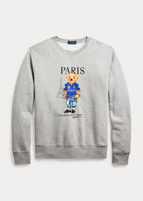 Bluzy Ralph Lauren Paris Bear Fleece Sweatshirt Męskie Szare Kolorowe | PTKW7136