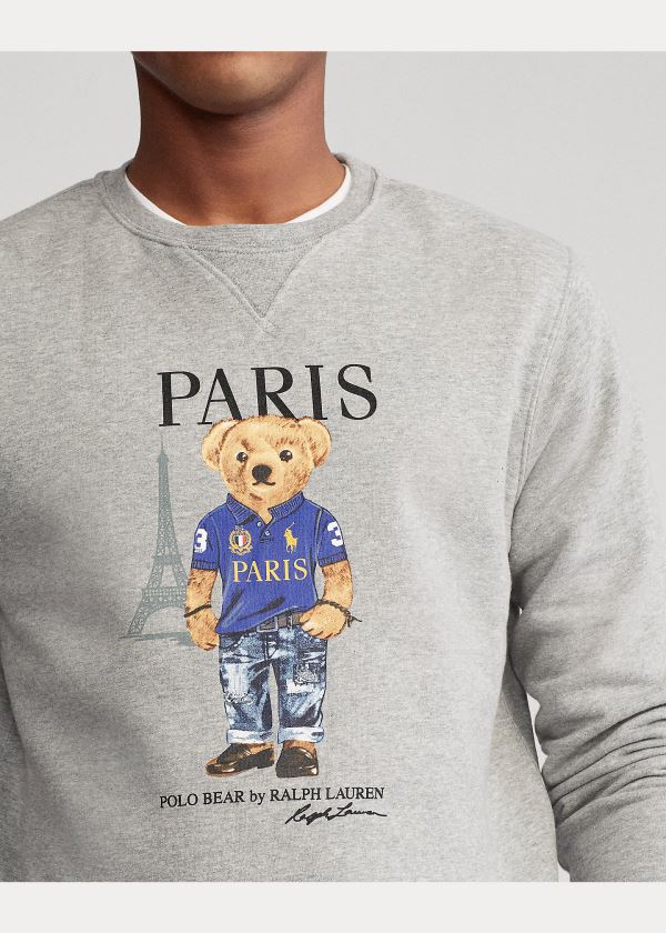 Bluzy Ralph Lauren Paris Bear Fleece Sweatshirt Męskie Szare Kolorowe | PTKW7136