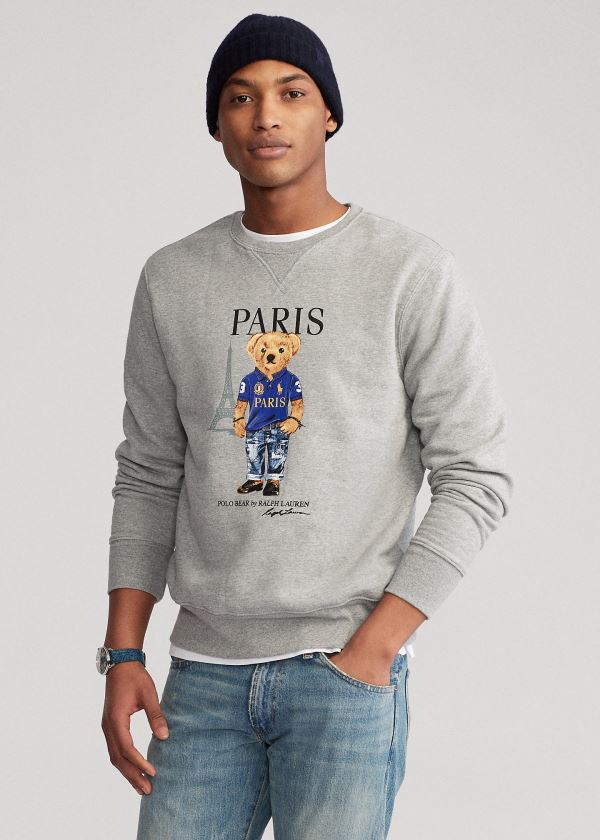 Bluzy Ralph Lauren Paris Bear Fleece Sweatshirt Męskie Szare Kolorowe | PTKW7136