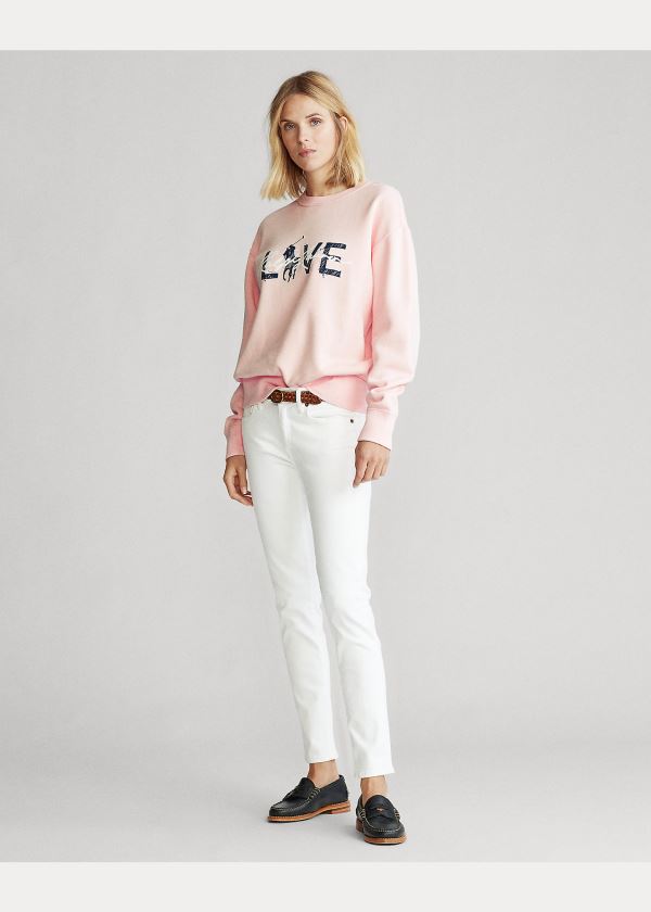 Bluzy Ralph Lauren Pink Pony Fleece Sweatshirt Damskie Różowe | FPVB4113