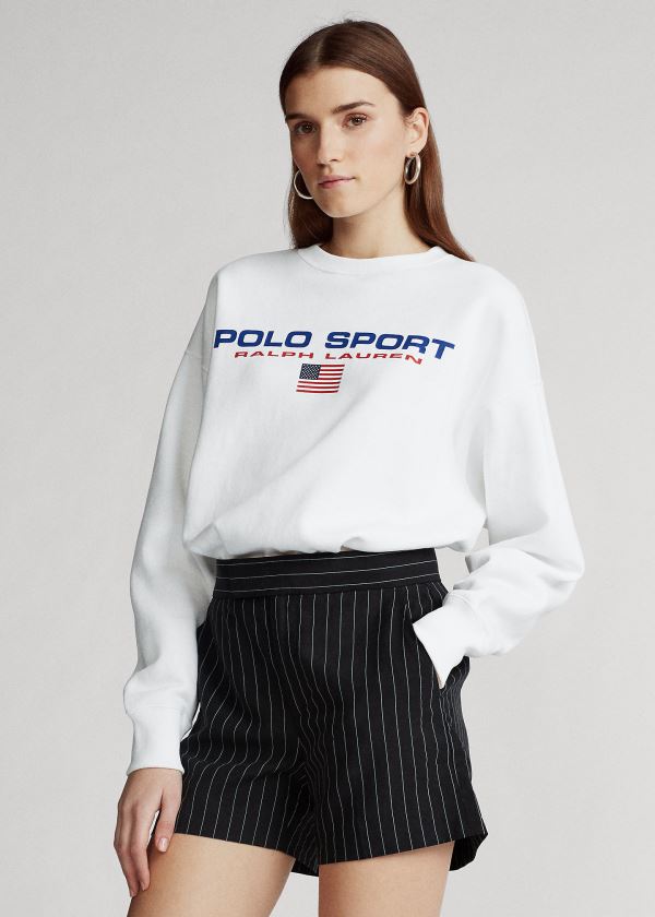 Bluzy Ralph Lauren Polo Sport Fleece Sweatshirt Damskie Białe | CVOE1879