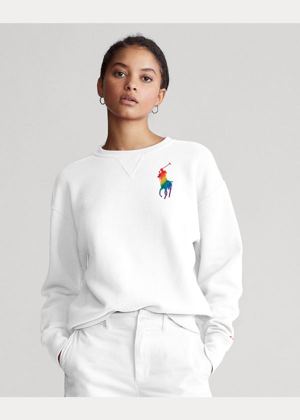 Bluzy Ralph Lauren Pride Fleece Sweatshirt Damskie Białe | PVXD9915