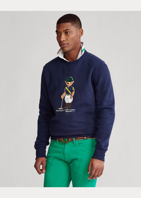 Bluzy Ralph Lauren Riding Bear Sweatshirt Męskie Granatowe | LHWM0256