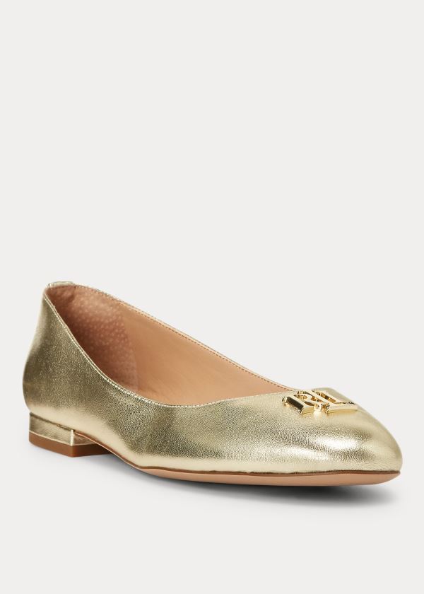 Buty Ralph Lauren Gisselle Leather Flat Damskie Złote | XTFX8431