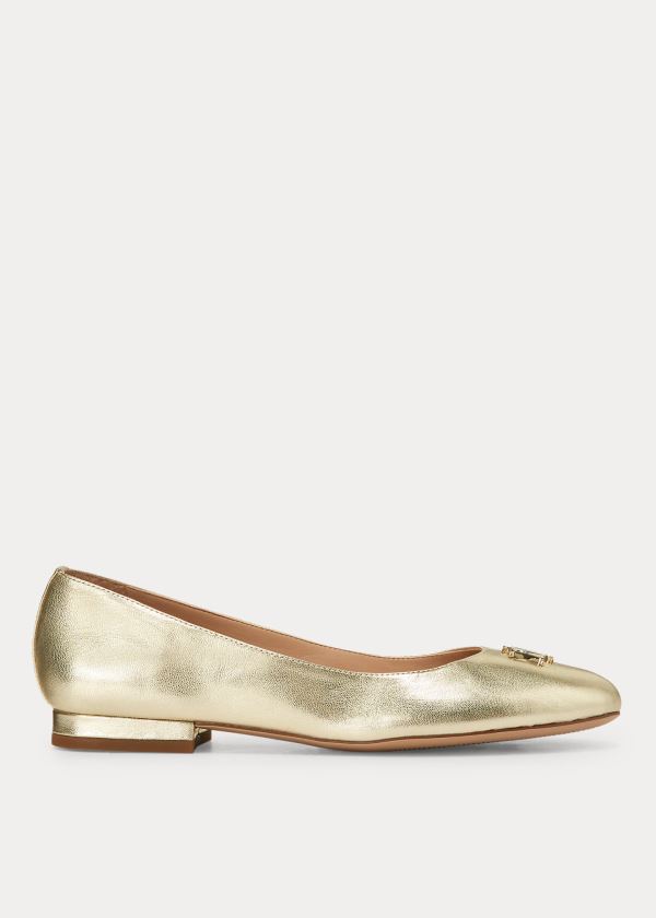 Buty Ralph Lauren Gisselle Leather Flat Damskie Złote | XTFX8431