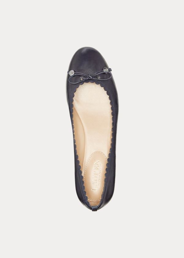 Buty Ralph Lauren Glennie Leather Flat Damskie Czarne | ZRYP6164