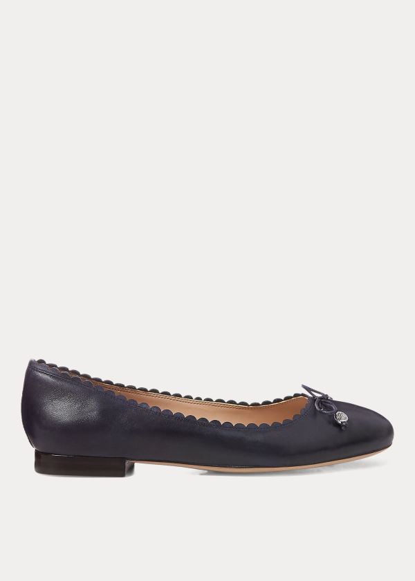 Buty Ralph Lauren Glennie Leather Flat Damskie Czarne | ZRYP6164