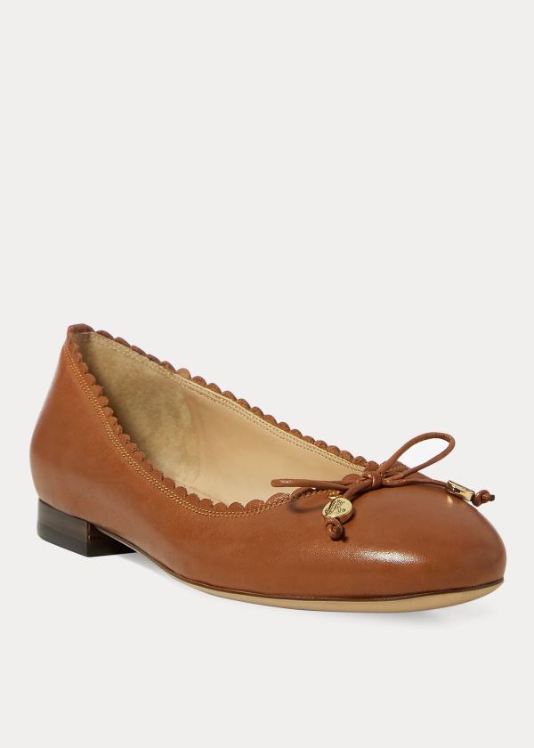 Buty Ralph Lauren Glennie Leather Flat Damskie Jasny Brązowe | KROB0666