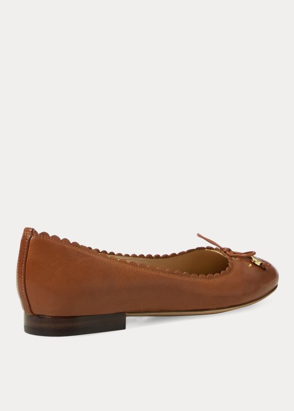 Buty Ralph Lauren Glennie Leather Flat Damskie Jasny Brązowe | KROB0666