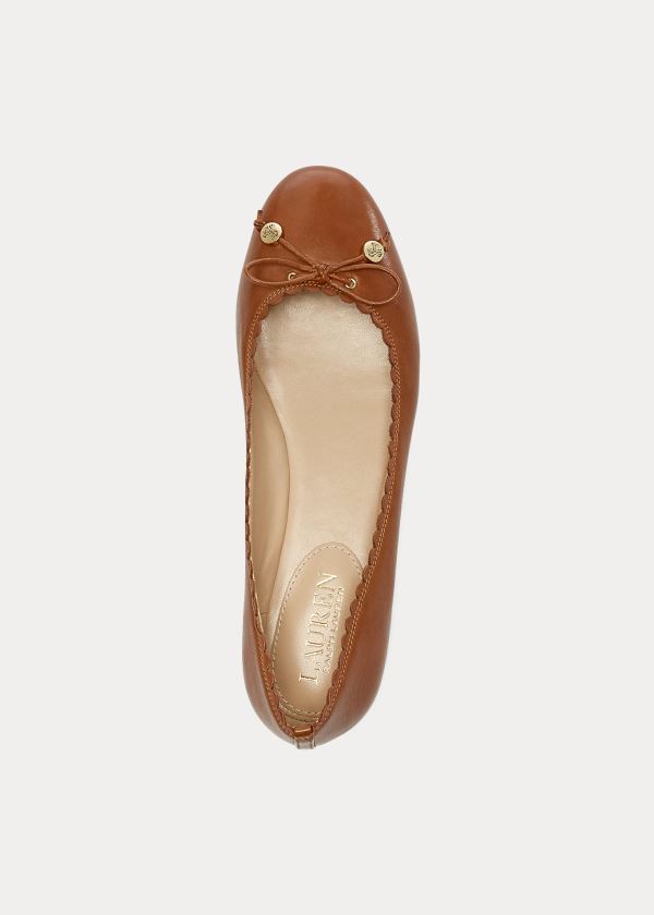 Buty Ralph Lauren Glennie Leather Flat Damskie Jasny Brązowe | KROB0666