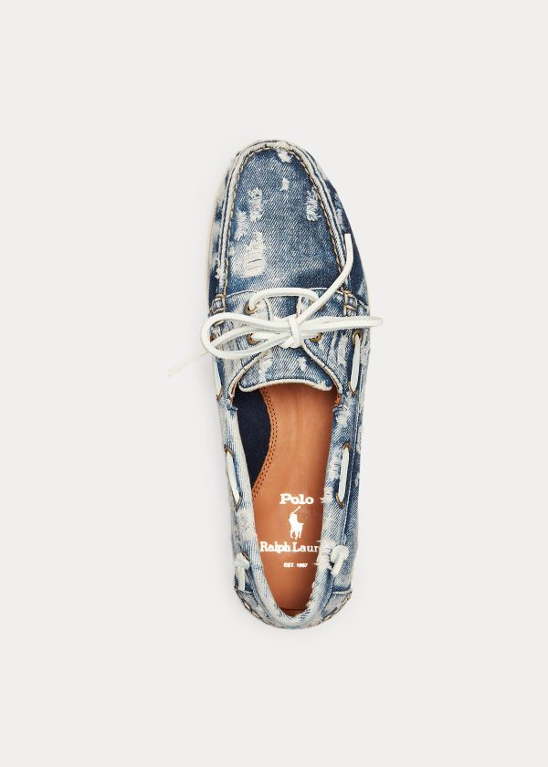 Buty Ralph Lauren Merton Washed Denim Boat Shoe Męskie Niebieskie Białe | YLYM8019