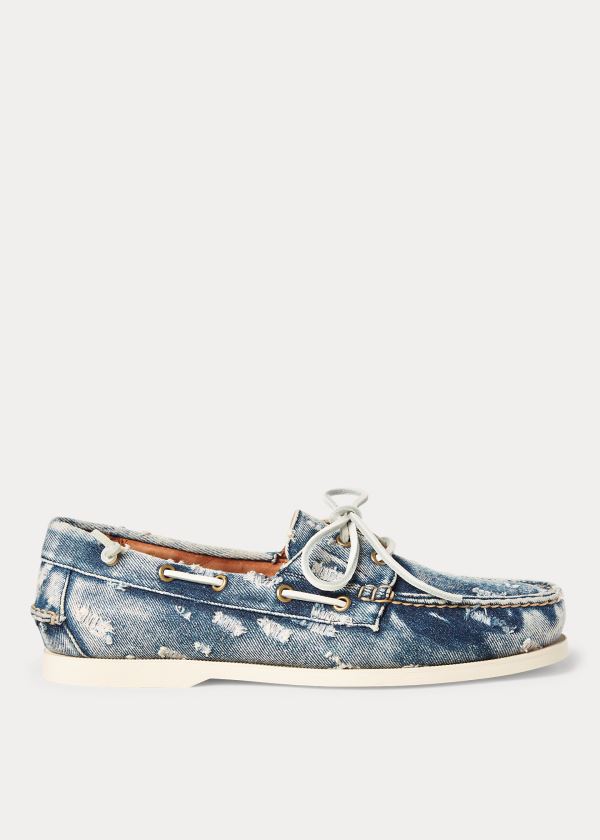 Buty Ralph Lauren Merton Washed Denim Boat Shoe Męskie Niebieskie Białe | YLYM8019