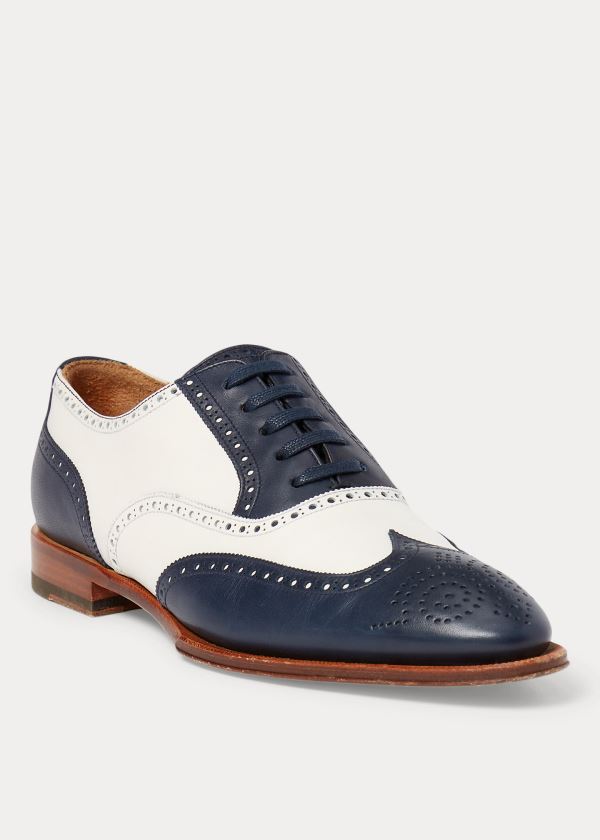 Buty Ralph Lauren Starla Calfskin Oxford Damskie Beżowe Granatowe | QKBY1262