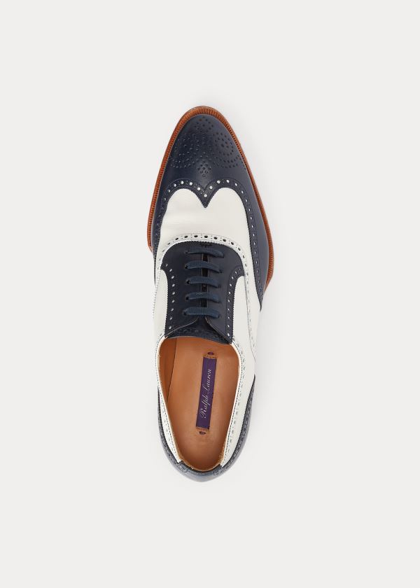 Buty Ralph Lauren Starla Calfskin Oxford Damskie Beżowe Granatowe | QKBY1262