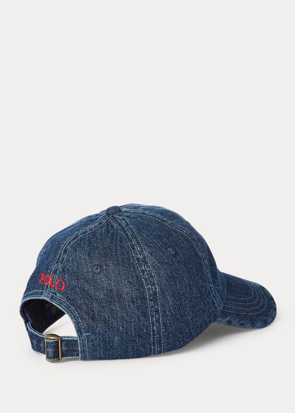 Czapki Ralph Lauren Denim Ball Cap Męskie Ciemny Niebieskie Niebieskie Czerwone | IYTG7412