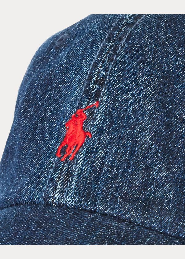 Czapki Ralph Lauren Denim Ball Cap Męskie Ciemny Niebieskie Niebieskie Czerwone | IYTG7412