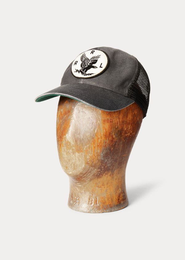 Czapki Ralph Lauren Eagle-Patch Reverse-Sateen Cap Męskie Czarne | LPDU7252