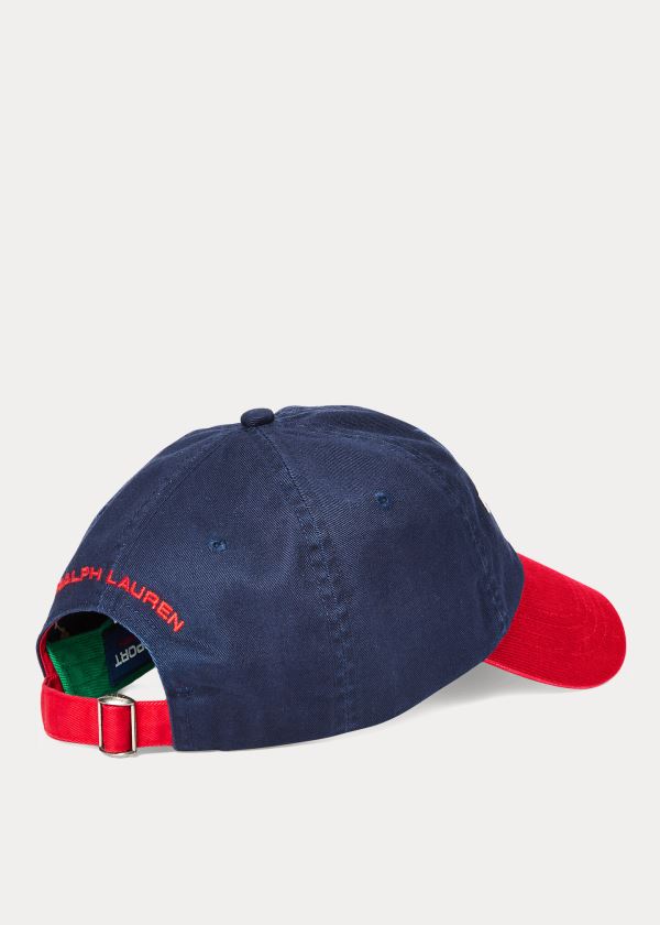 Czapki Ralph Lauren Flag Cotton Chino Cap Męskie Granatowe Czerwone | JOWE7775