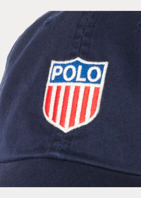 Czapki Ralph Lauren Polo Shield Cotton Twill Cap Męskie Granatowe Kolorowe | OHAR9853