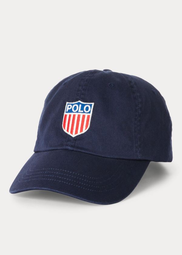 Czapki Ralph Lauren Polo Shield Cotton Twill Cap Męskie Granatowe Kolorowe | OHAR9853