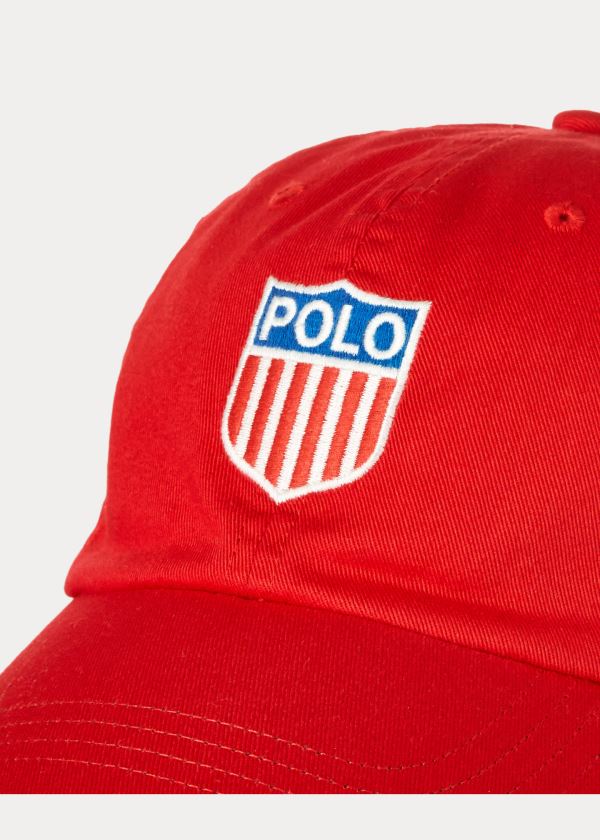 Czapki Ralph Lauren Polo Shield Cotton Twill Cap Męskie Czerwone | AQDK4736