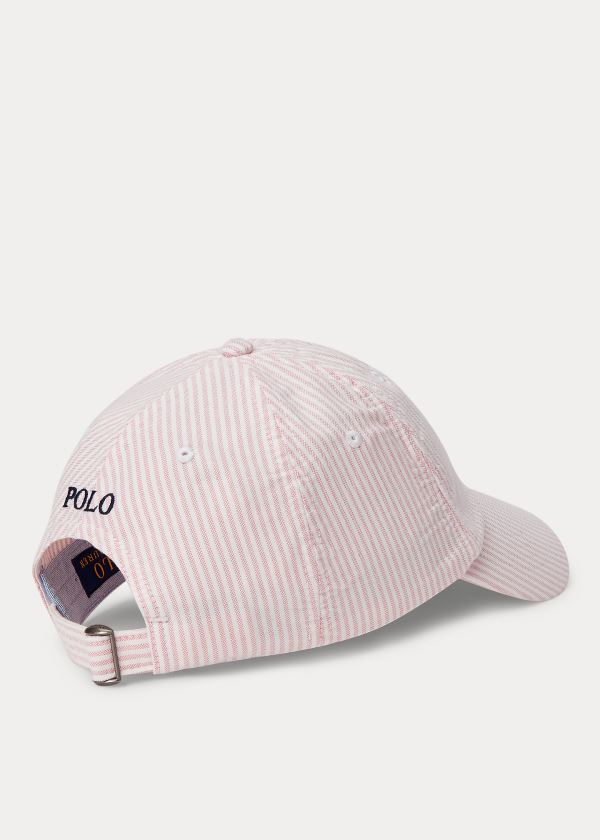 Czapki Ralph Lauren Striped Oxford Cap Męskie Różowe | SAOZ0827