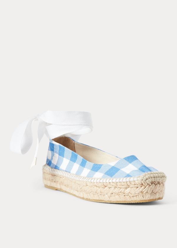 Espadryle Ralph Lauren Canvas Gingham Espadrille Damskie Niebieskie Białe | NDMP7241