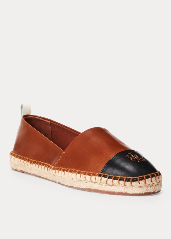 Espadryle Ralph Lauren Dorian Leather Espadrille Damskie Jasny Brązowe Czarne | UQTM3122