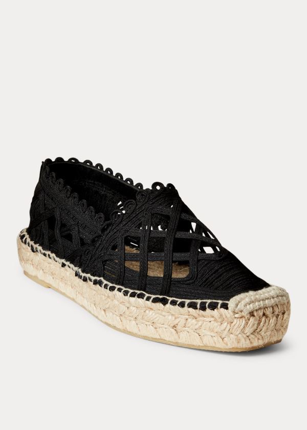 Espadryle Ralph Lauren Macram? Espadrille Damskie Czarne | SNXJ4763