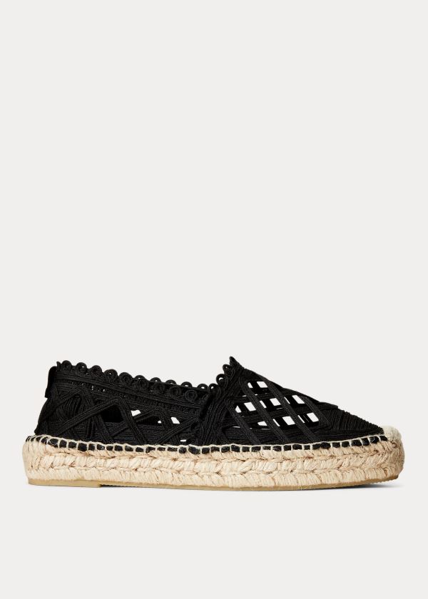 Espadryle Ralph Lauren Macram? Espadrille Damskie Czarne | SNXJ4763