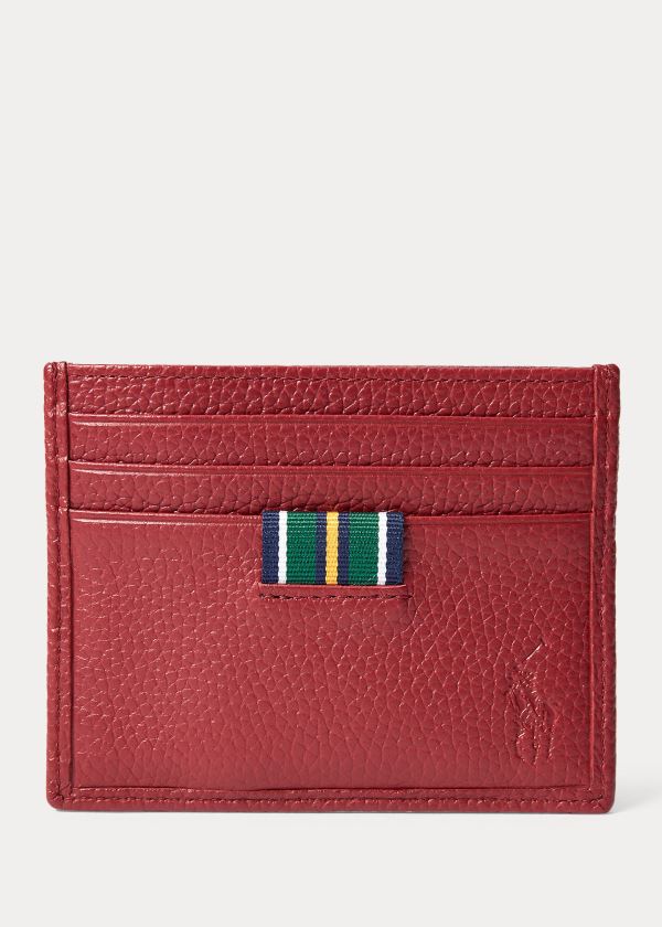 Etui na Karty Ralph Lauren Pebbled Leather Card Case Męskie Bordowe | RAAF4698