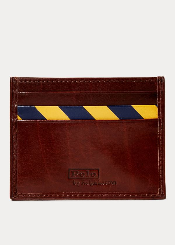 Etui na Karty Ralph Lauren Repp-Stripe Leather Card Case Męskie Brązowe Granatowe Żółte | CVOE9141