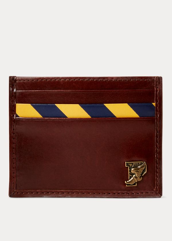 Etui na Karty Ralph Lauren Repp-Stripe Leather Card Case Męskie Brązowe Granatowe Żółte | CVOE9141