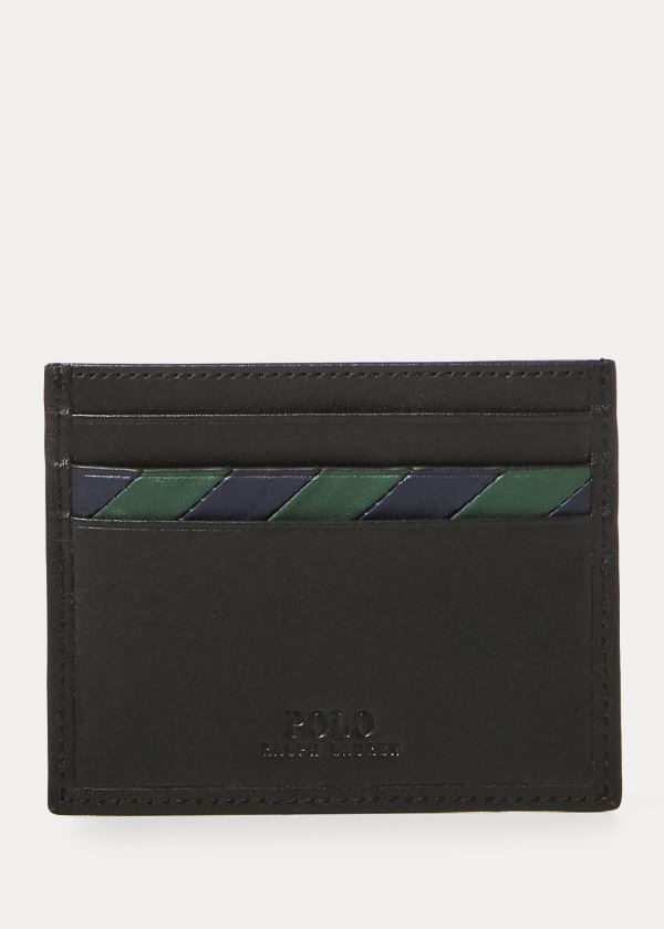 Etui na Karty Ralph Lauren Striped Leather Card Case Męskie Czarne | SRTZ6745