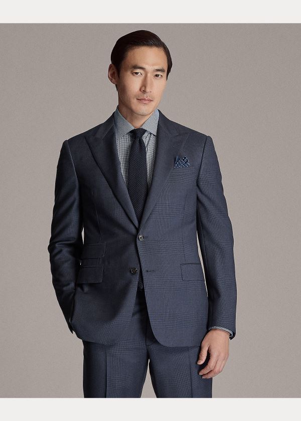 Garnitury Ralph Lauren Gregory Glen Plaid Wool Suit Męskie Granatowe Czarne | IIYQ4831