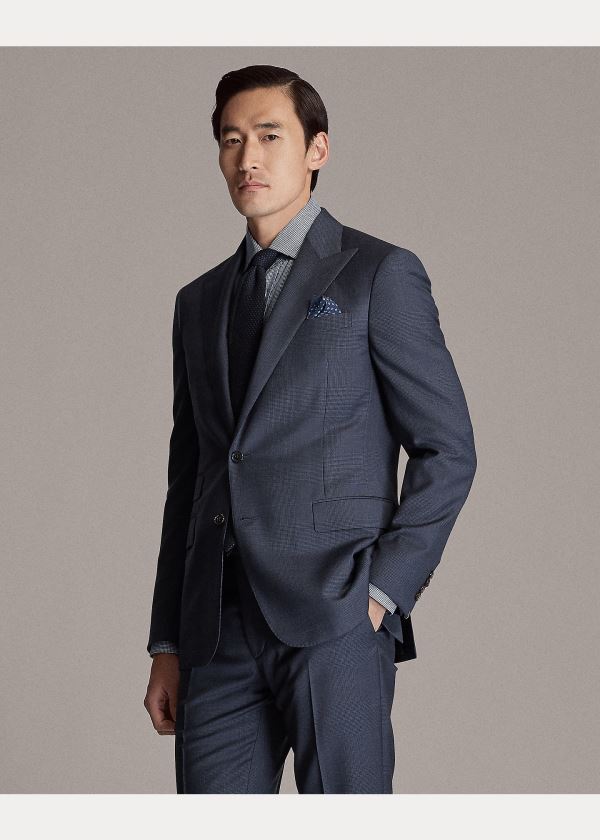 Garnitury Ralph Lauren Gregory Glen Plaid Wool Suit Męskie Granatowe Czarne | IIYQ4831