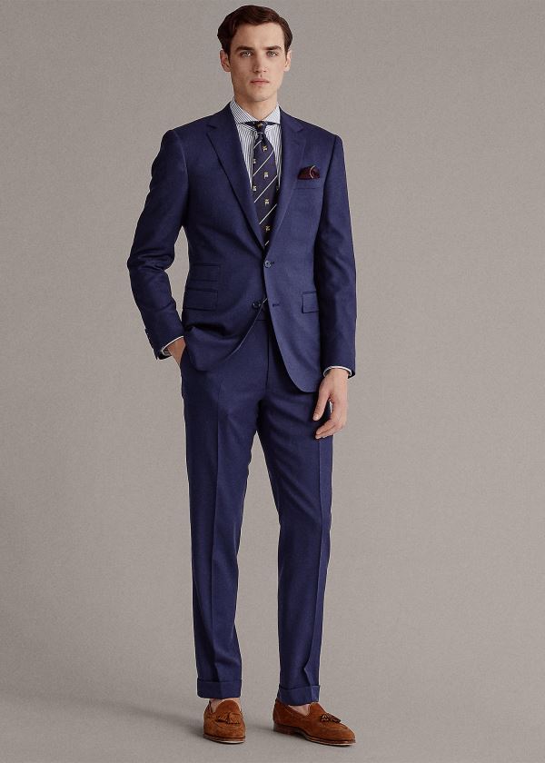 Garnitury Ralph Lauren Gregory Handmade Wool Suit Męskie Granatowe | AWFL6767