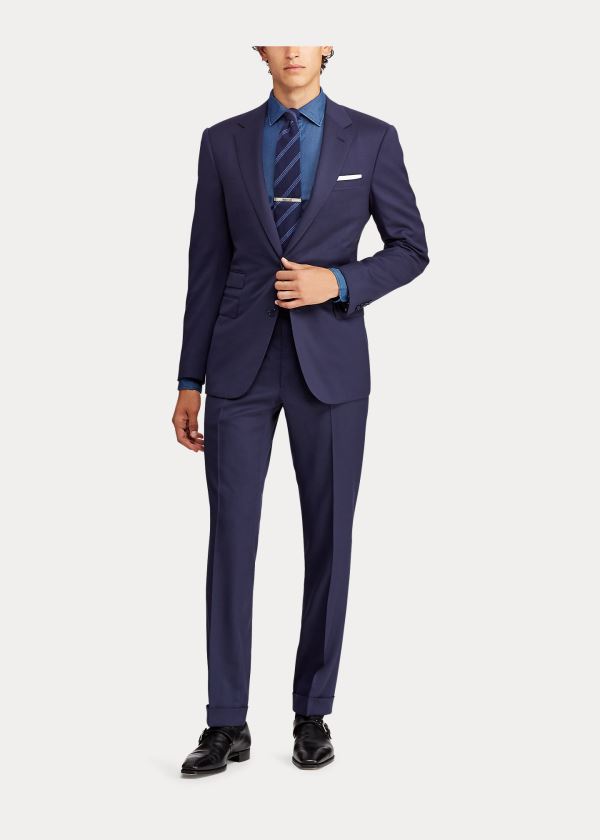 Garnitury Ralph Lauren Gregory Handmade Wool Suit Męskie Granatowe | TDVL0749