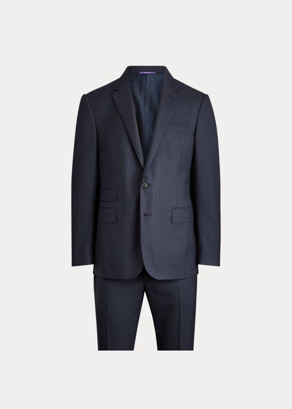 Garnitury Ralph Lauren Gregory Houndstooth Wool Suit Męskie Granatowe Czarne | IRIK6962