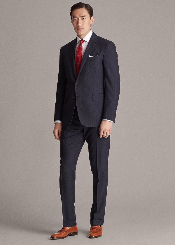 Garnitury Ralph Lauren Gregory Pinstripe Wool Suit Męskie Granatowe Kremowe | RLEM3238