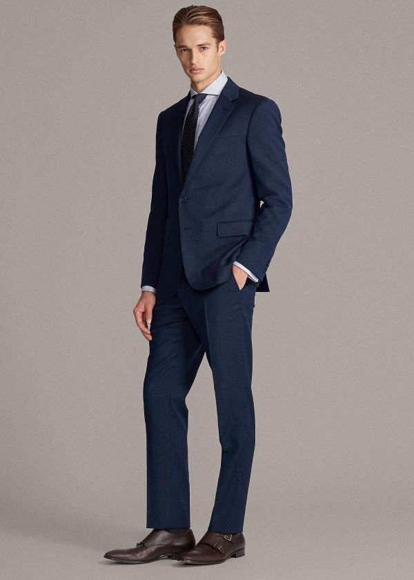 Garnitury Ralph Lauren Gregory Stretch Birdseye Suit Męskie Królewski Niebieski Niebieskie Czarne | NIAF9598