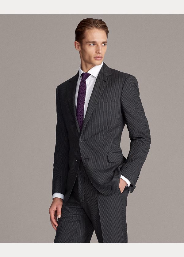 Garnitury Ralph Lauren Gregory Striped Wool Suit Męskie Szare Głęboka Szare | ZAGR3514