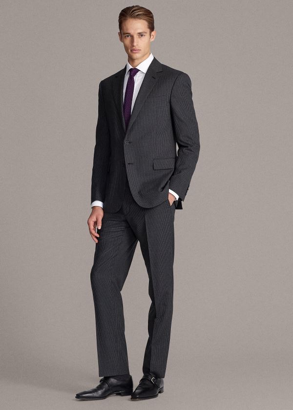 Garnitury Ralph Lauren Gregory Striped Wool Suit Męskie Szare Głęboka Szare | ZAGR3514