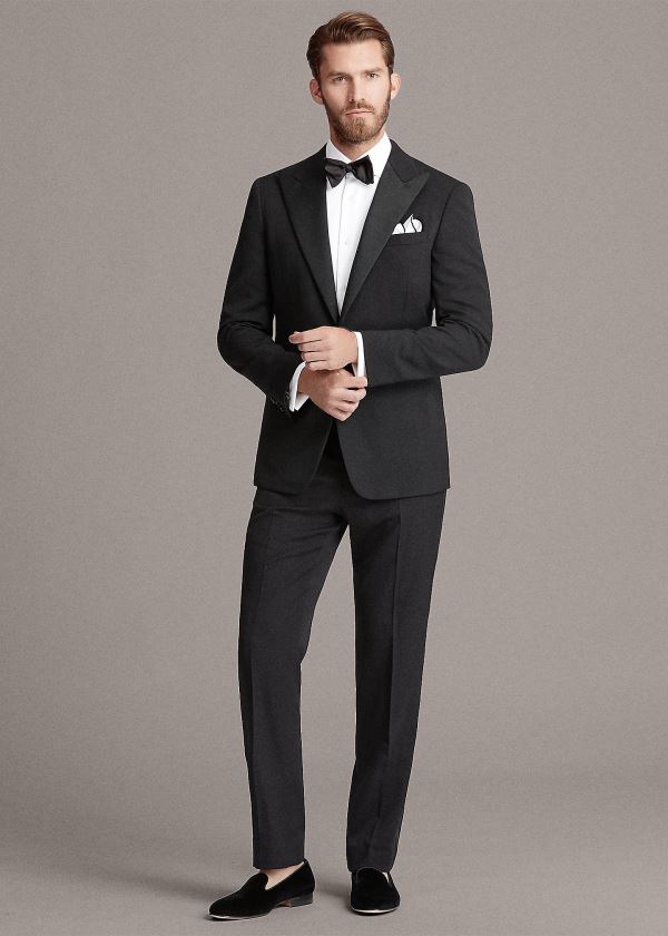 Garnitury Ralph Lauren Gregory Wool Peak-Lapel Tuxedo Męskie Czarne | DLOG1187