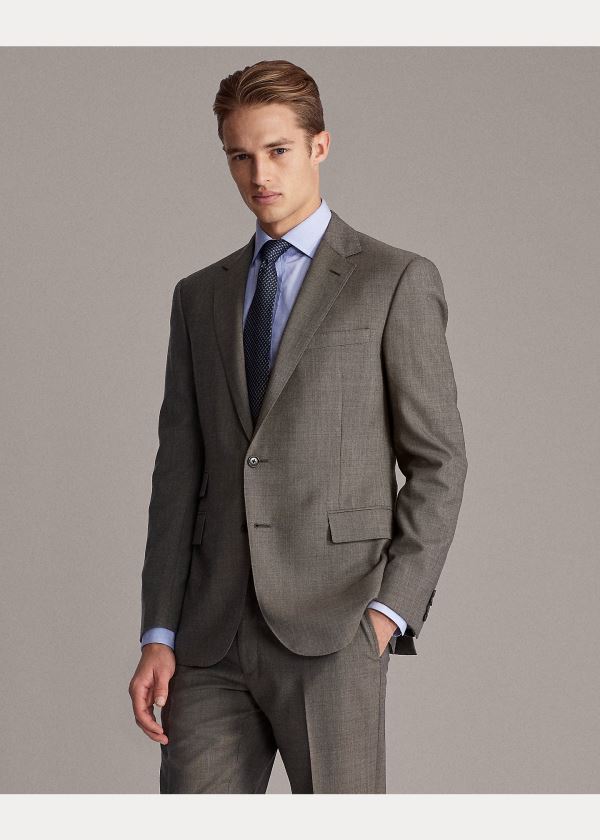 Garnitury Ralph Lauren Gregory Wool Sharkskin Suit Męskie Brązowe | ESZL4443