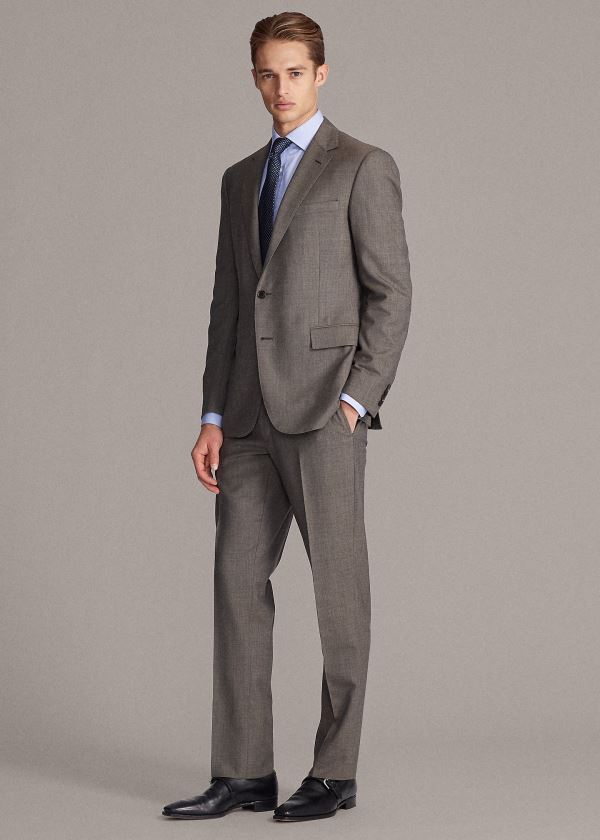 Garnitury Ralph Lauren Gregory Wool Sharkskin Suit Męskie Brązowe | ESZL4443