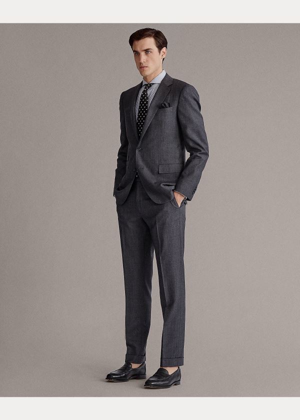 Garnitury Ralph Lauren Handmade Wool Sharkskin Suit Męskie Jasny Szare | CWVE4868