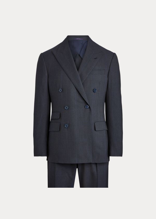 Garnitury Ralph Lauren Kent Glen Plaid Twill Suit Męskie Granatowe Niebieskie Czarne | PERQ6545